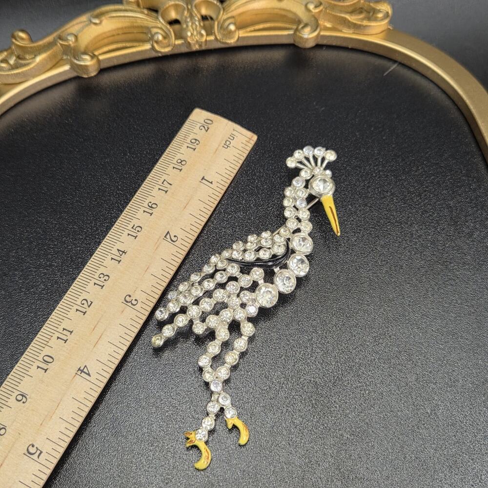 Antique Rhinestone Brooch Crane Bird with Rhinestones & Enamel 4.5” 1930s RARE - Picture 5 of 10